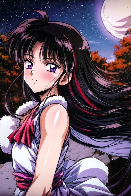 best quality 1girl Setsun4 solo long hair,  (night time) forest background black hair very long hair purple eyes multicolored hair armor, small, (fur trim) (medium body),<lora:EMS-179-EMS:0.800000>,<lora:EMS-293862-EMS:0.800000> bow, hair_bow, hair_tubes, red_bow, brown_hair, long_hair, bangs, ascot, frilled_bow, yellow_ascot, blush, smile, hair_between_eyes, athletic, armor, miko, strengthmda,  Smiling, happy, helmet