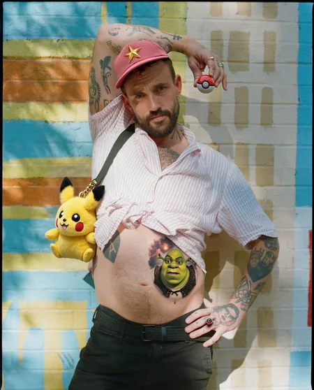 HD high quality photo of a male wearing a purse in the format of a pikachu. A yellow fluffy purse with fur texture. Pikachu shows a cute face and body.
&&
HD high quality photo of a male face wearing [red:pink:0.5] baseball cap with a golden star logo
&&
HD high quality photo of a male with a shirt lifted up exposin his hairy belly with a Sherk tattoo, Shrek is a green ogre, a tattoo with clean lines <lora:Shrek:0.8> [<lora:Flux_Tattoo:0.6><lora:tattoo_flux:0.75>::0.4]
&&
HD high quality photo of a extreme close-up male hand fingers holding a PokÃ©ball, a red and white pokÃ©mon ball.
&&
HD high quality photo of a extreme close-up male hand fingers, wearing a ring BREAK a extreme close-up male hand wearing a [geen emerald:red ruby:0.35] [ring:magical fantasy ring:0.5]
ðï¸ [Inpainted with Loras]: flux1-depth-dev-lora
ð¯<lora:flux\loratools\flux1-depth-dev-lora.safetensors:0.45:0.45>