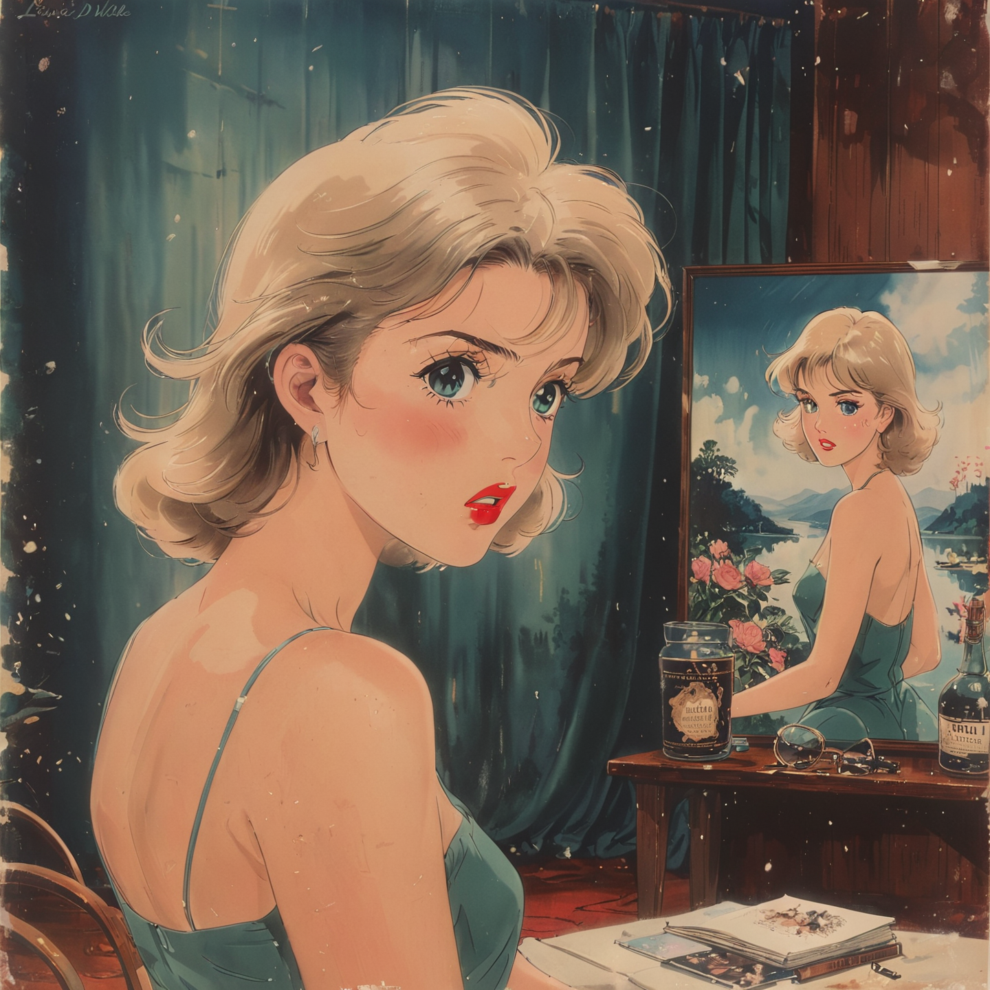 <lora:Vintage_Anime:1>, art by Louise Dahl-Wolfe, Cinematic still, 3D Rendering,"The 22yo of Delight", Breathtaking