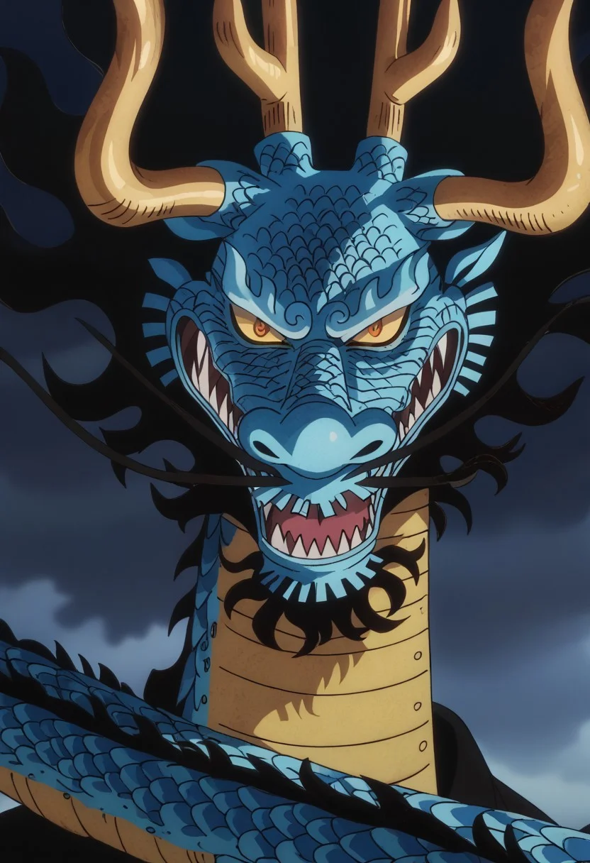 score_9, score_8_up, score_7_up, source_anime, rating_safe, DaidoOP, black_Daido_hair, black_Daido_facial hair, light yellow_Daido_horns, yellow_Daido_eyes, pokemon (creature), dragon focus, anime screencap,