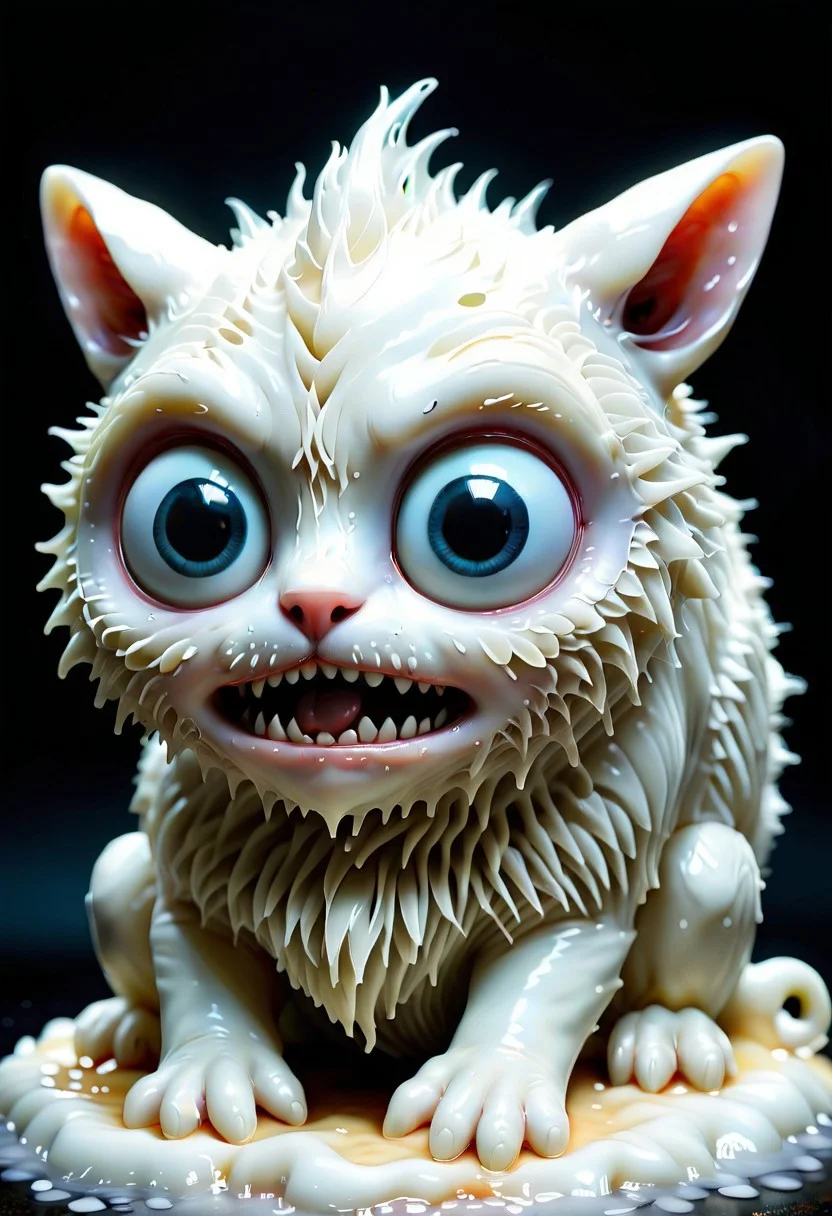 the creepiest yet cutiest creature with big kawaii eyes made out of White wax ever known to man