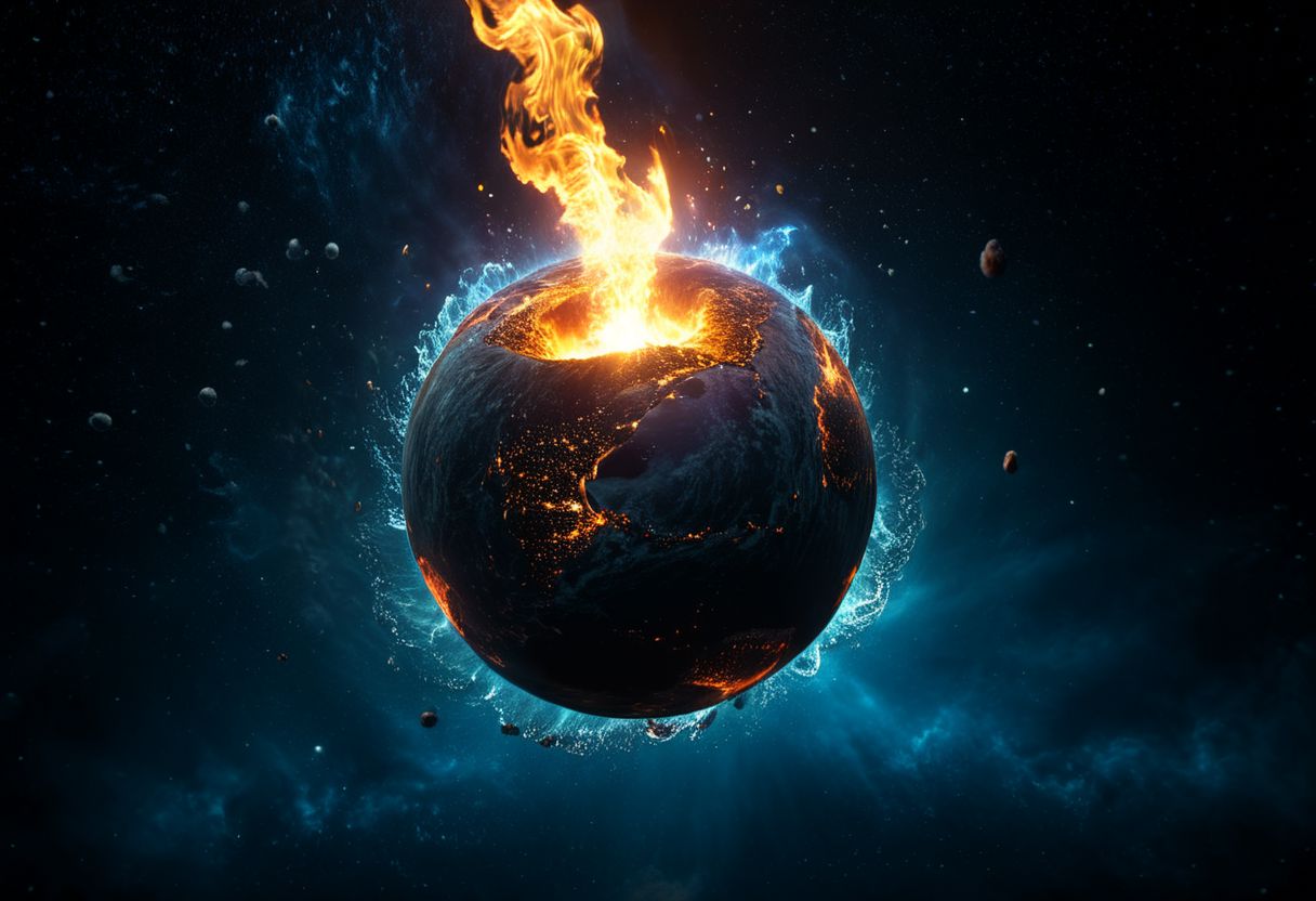 a cosmic flame floating, a sphere of dark space, falling starts, air and earth elements, (masterpiece, best quality, highly detailed,4k, HD, artstation), (magical, air, fire, water, earth:1.2), (style-paintmagic:1.0)