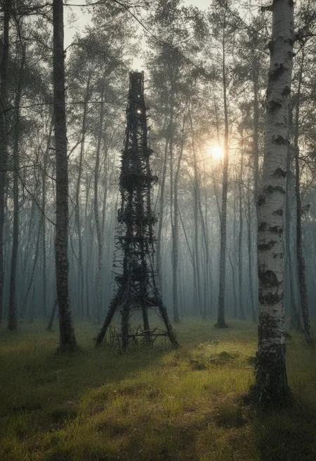 Caspar David Friedrich (romanticism), Pine barrens with charred tree skeletons, birch bark peeling scrolls, napoleonic-era signal tower,corncrake in tall grass.,Art painting by Makoto Shinkai and Fiona Staples and Tran Nguyen, featured on Caravaggio,,
artstation trending, macro lens, volumetric light,
<lora:Illustration_Insanity:0.3>,
<lora:dreamshaperXL10_lora:0.7>,
<lora:extremely_detailed:0.3> extremely detailed,
<lora:DetailMaximizer:0.3>,, Surrealism art style, dreamlike and irrational imagery, explores the unconscious mind, juxtaposition of unlikely elements, challenges reality and logic