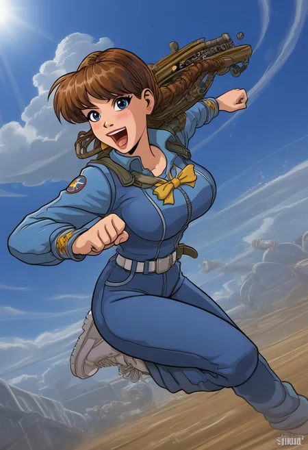 happy girl, ((random_combat_action_pose)), (4K4BUR5TYL3)