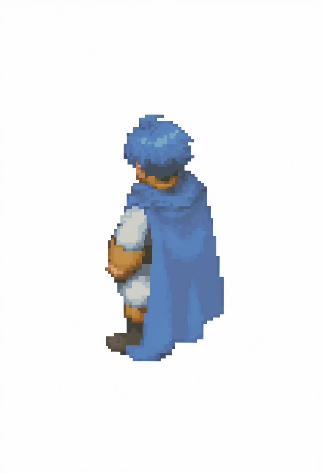 masterpiece, best quality, solo, 1boy, <lora:FFT-Sprites-illus_Fp:1>, from behind, full body, standing, pixel art, simple background, white background, <lora:Sigurd-illus_Fp:1>, sigurdfe4, blue hair, short hair, white coat, white pants, ascot, collar, armor, blue cape, long sleeves, boots,
