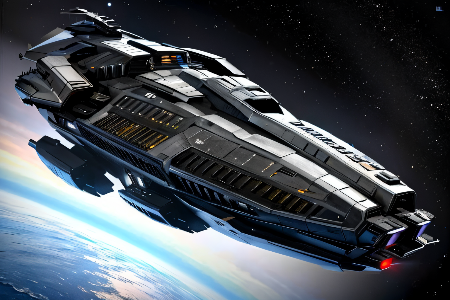 (Realistic:1.5) (masterpiece) rain, turret, cockpit, mecha, traditional media, earth (planet), scenery, watercraft, black background, thrusters, <lora:EdobSpaceShip01_v1.0:0.8>