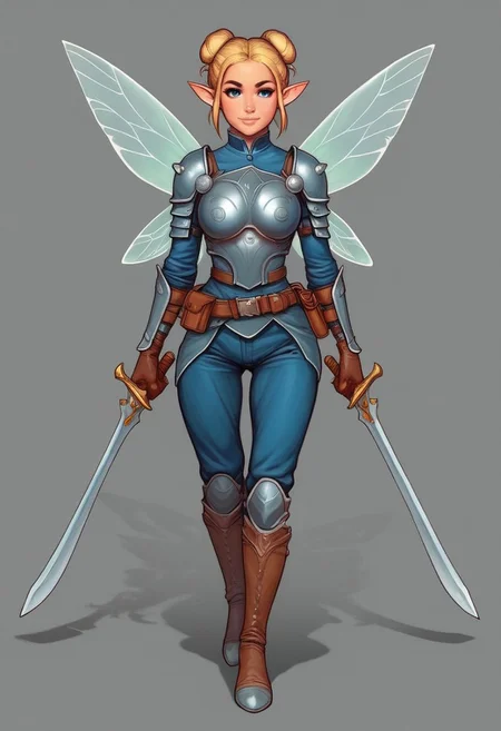 comic style, looking at viewer, highly detailed, source_comic_illustration, from front, 1girl TInkerbell, illustration, comic style, looking at viewer, highly detailed, source_comic_illustrationskinny, looking at viewer, 1girl Tinkerball, masterpiece, best quality, cowboy shot, girl, realistic drawing, anime, by Sam Yang, sharp highly detailed 2d illustration, comic art, (hyperrealism, soft light, sharp), (anime:0.5), full clothed
BREAK
1girl, solo, full body image of ((((tinkerbell)))), fairy wings, fairy, hair bun, blonde hair, single hair bun, pointy ears, long hair, blue eyes <lora:Mandalorian Armour PONY:1> , armor, shoulder armor, full armor, gloves, belt, boots
((full-clothed)), ((long big sword in hands, big berserk sword in hands)), ((dynamic pose))
BREAK
((((fairy wood)))) score_9, score_8_up, score_7_up, score_6_up, source_cartoon, rating_explicit, Expressiveh, (((((full body))))), dynamic pose