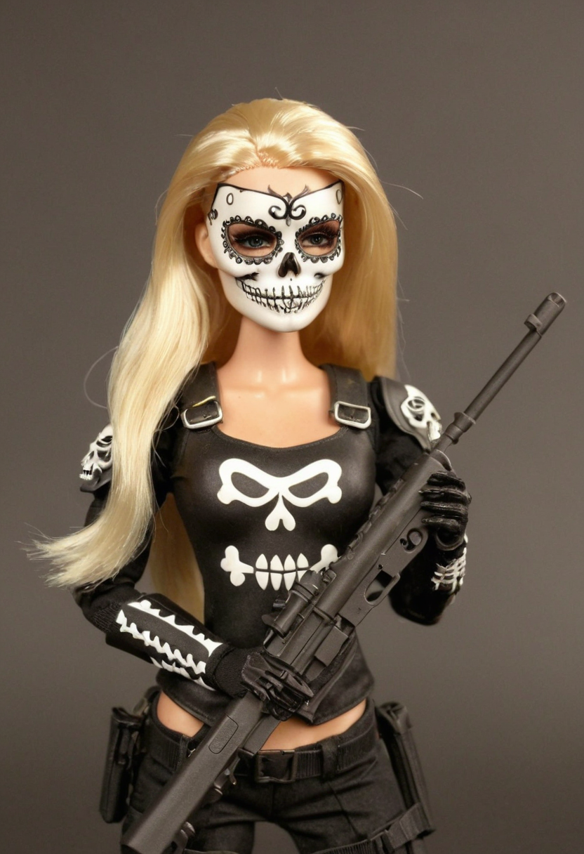 D34THSQU4D, blonde barbie, cute, girly, skull mask, armor, army, holding weapon