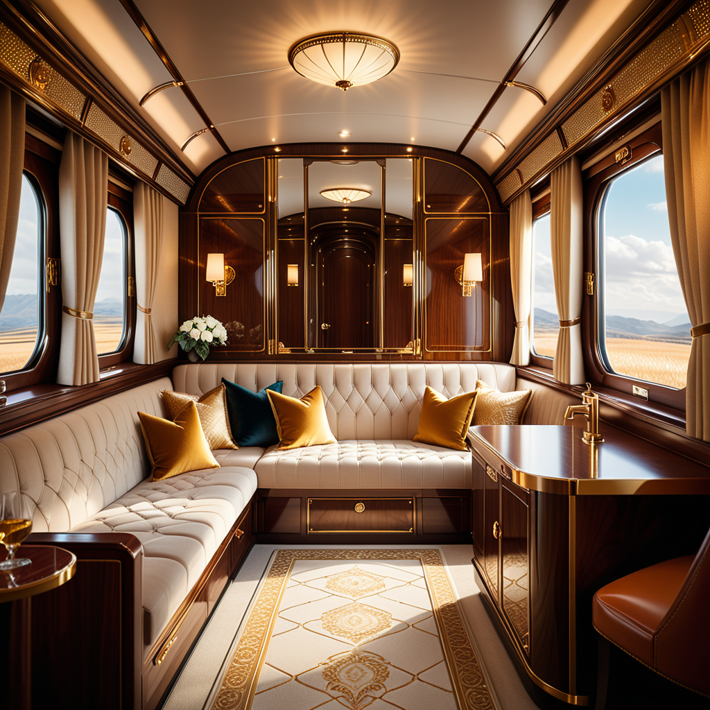 A cozy and luxurious private cabin in a premium train, designed for relaxation and comfort during long journeys. The cabin features rich wooden paneling with a glossy finish, creating a warm and inviting atmosphere. A plush seat upholstered in fine leather or velvet sits by a large window, with soft, golden light streaming in through partially drawn curtains made of heavy, textured fabric.
a vintage lamp with a brass base and a frosted glass shade, casting a soft glow. Above the seating area, a compact storage compartment holds a neatly folded blanket and a small travel bag.
The walls are adorned with subtle art deco patterns and a built-in mirror framed in polished metal. The floor is covered in a luxurious carpet with intricate designs in muted colors. Modern amenities, such as USB charging ports and a control panel for adjusting lighting and temperature, are discreetly integrated. The scene conveys a blend of timeless elegance and modern convenience, perfect for a high-end travel experience.
<lora:SDXLFaeTastic2400:0.4> <lora:extremely_detailed:0.4> extremely detailed, Masterpiece,best quality,hi res,8k,hi res,8k,award winning,(sharp focus, intricate, highly detailed),