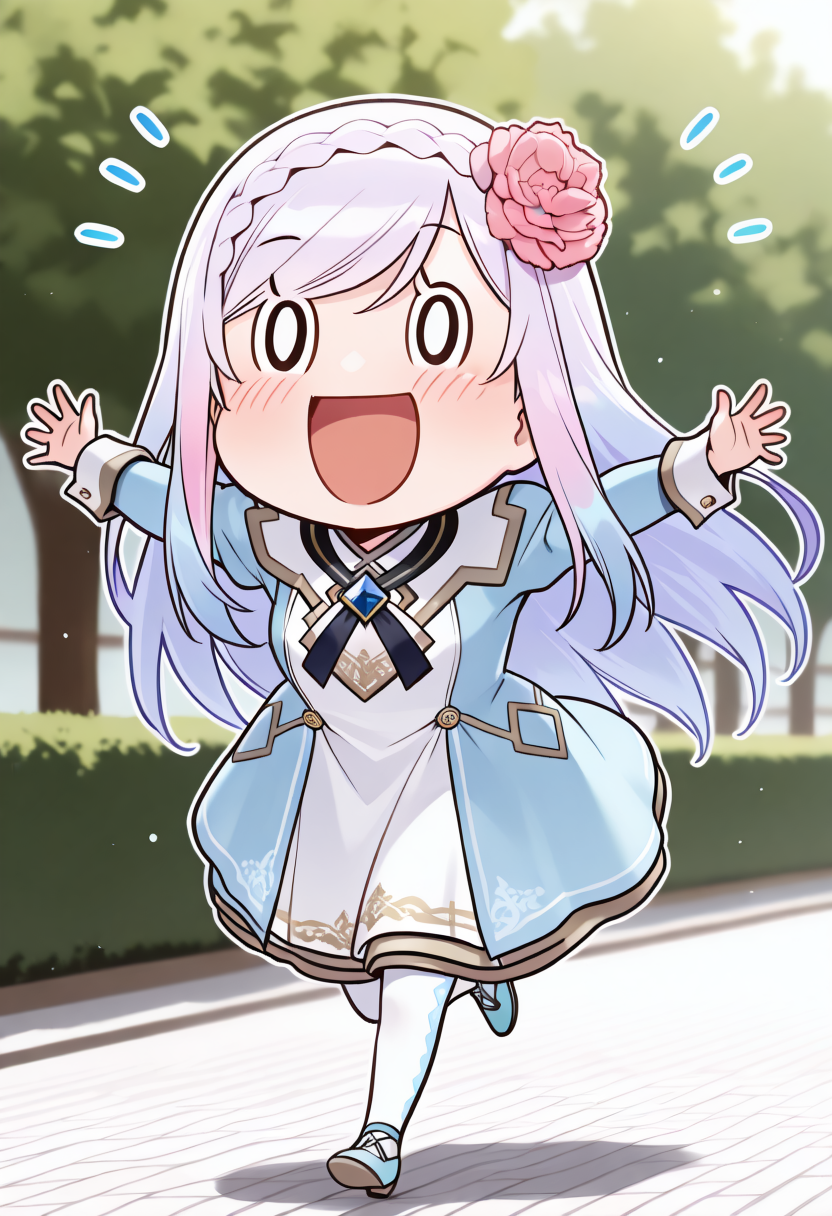 masterpiece, best quality,
SSJelly, solo, smile, open mouth, blush, :d, holding, running, outstretched arms, excited, meme, parody, chibi,o_o,looking at viewer