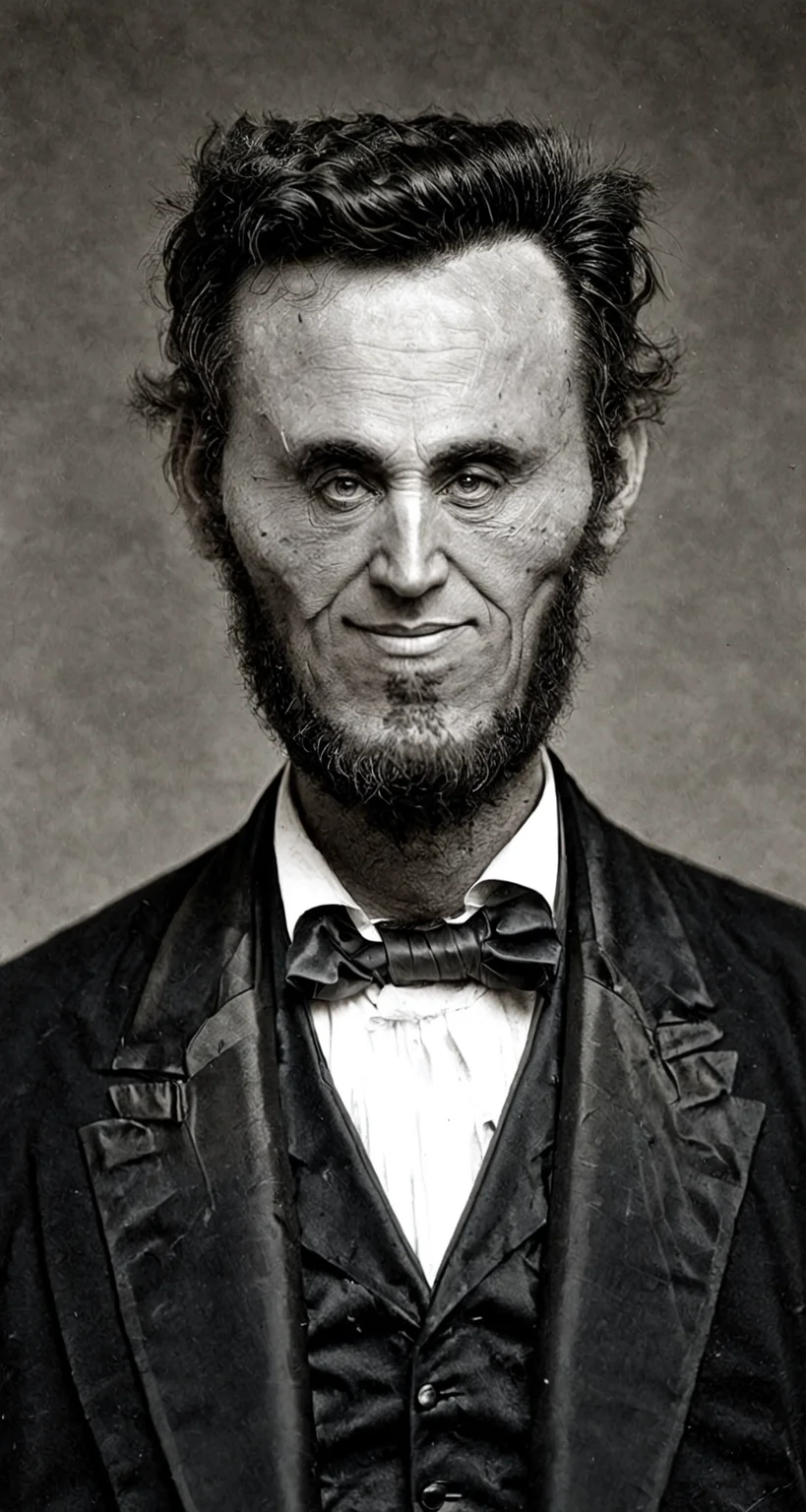 black and white vintage smallfaced black and white (daguerreotype:1.5) portrait of abraham lincoln with a (tiny face:1.2)