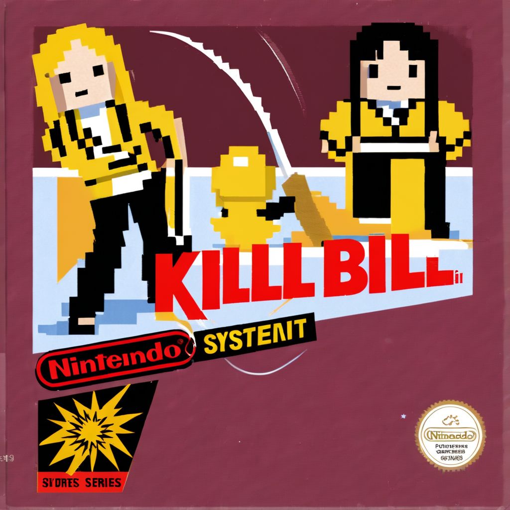 Kill Bill, game cartridge cover, in the style of classic-nintendo