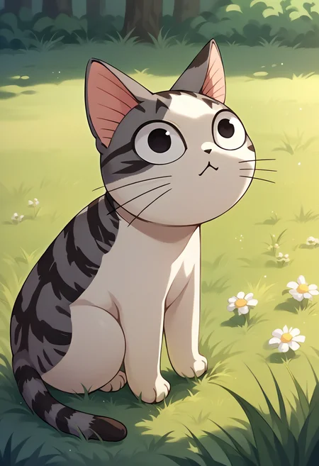 score_9, score_8_up, source_anime, ChiYamada, cat, black eyes, no humans, outdoors, grass, <lora:CHAR-ChiYamadaPonyXL:1>