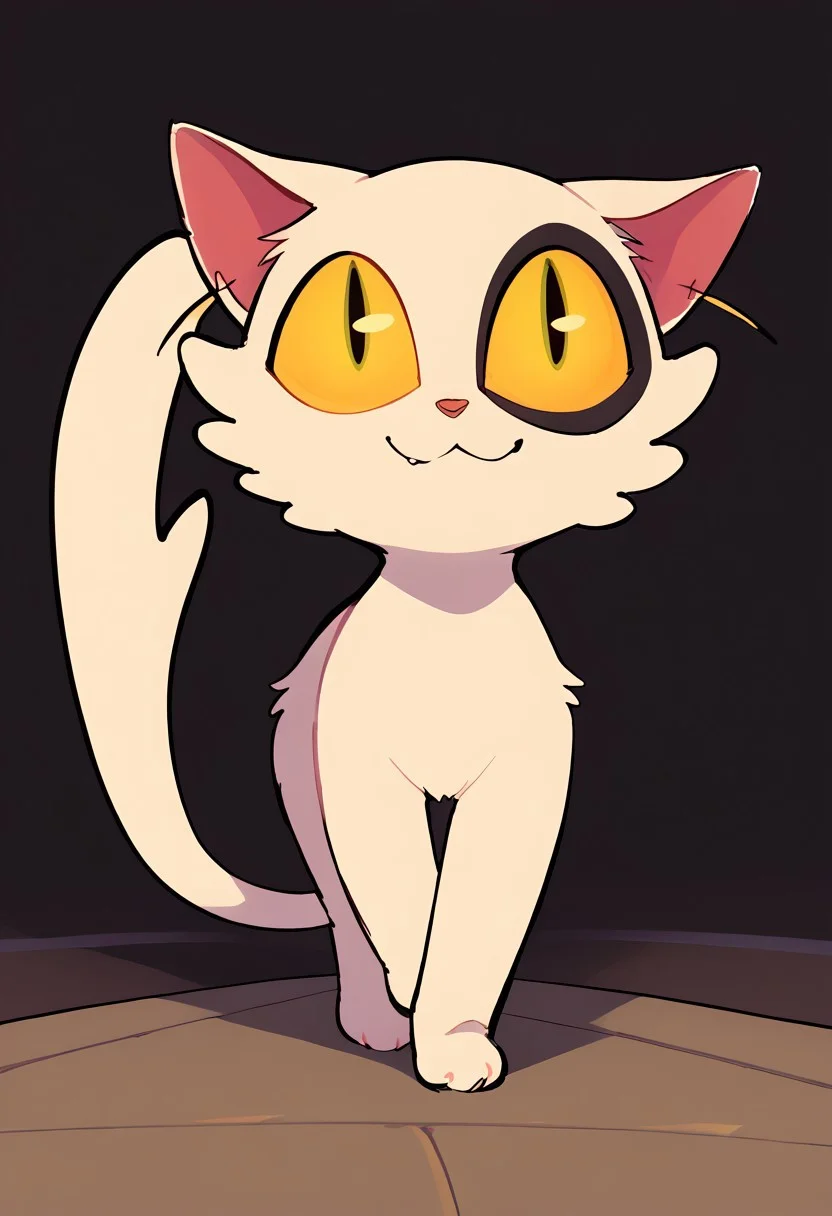 score_9, score_8_up, score_7_up, score_6_up, score_5_up, score_4_up, solo, feral, cat, white fur, white cat,yellow eyes, smug, walking
