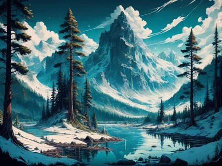<lora:PE_EpicLand:0.8> PEEpicLand, illustration,
trees, river, snow, mountains