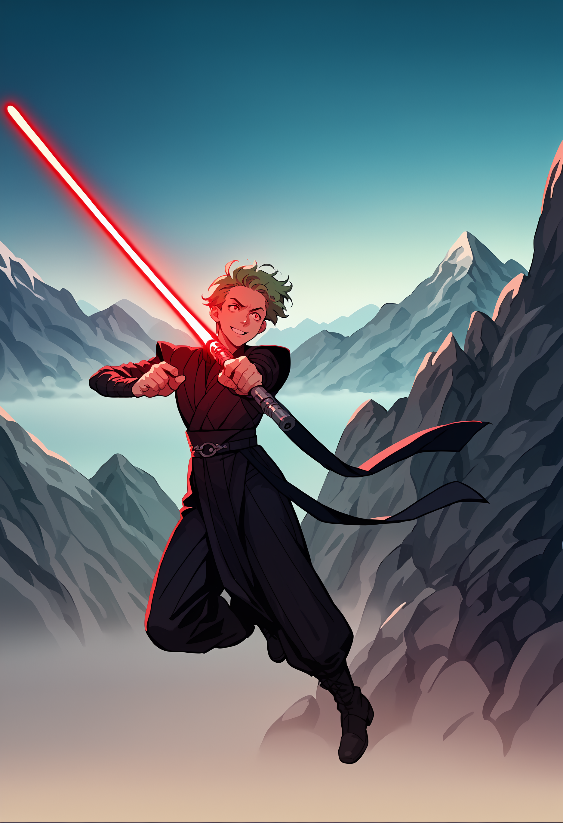 score_9, score_8_up, score_7_up, score_6_up, score_5_up, ,source_anime, anime screencap, anime coloring, official style, 1boy,jumping,mountain,flying,evil smile,evil,lightsaber,action pose,green hair,
sith outfit
,<lora:SithPony-000030>