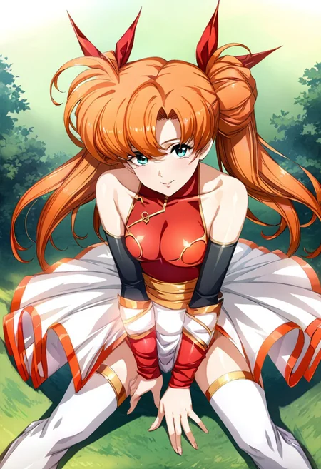 masterpiece,best quality,very aesthetic,absurdres,fantasy,solo,1girl,
<lora:tiaris_v1:1>,tiaris,t_clothes,wand,shiny hair,aqua eyes,red leotard,orange hair,detached sleeves,white mini skirt,white footwear,<lora:Fixhands_anime_bdsqlsz_V1:1>
,,looking_at_viewer,dynamic_angle,kind_smile,sitting_on_rock,lawn,flower,large tree,shadow,head_tilt,from_above,pov, (((feminine bodies))),(((perfect anatomy))), (((correct arms))), (((correct hands)))
,masterpiece,best quality, very aesthetic, absurdres, ultra detailed, high resolution, 4k, extremely detailed CG,