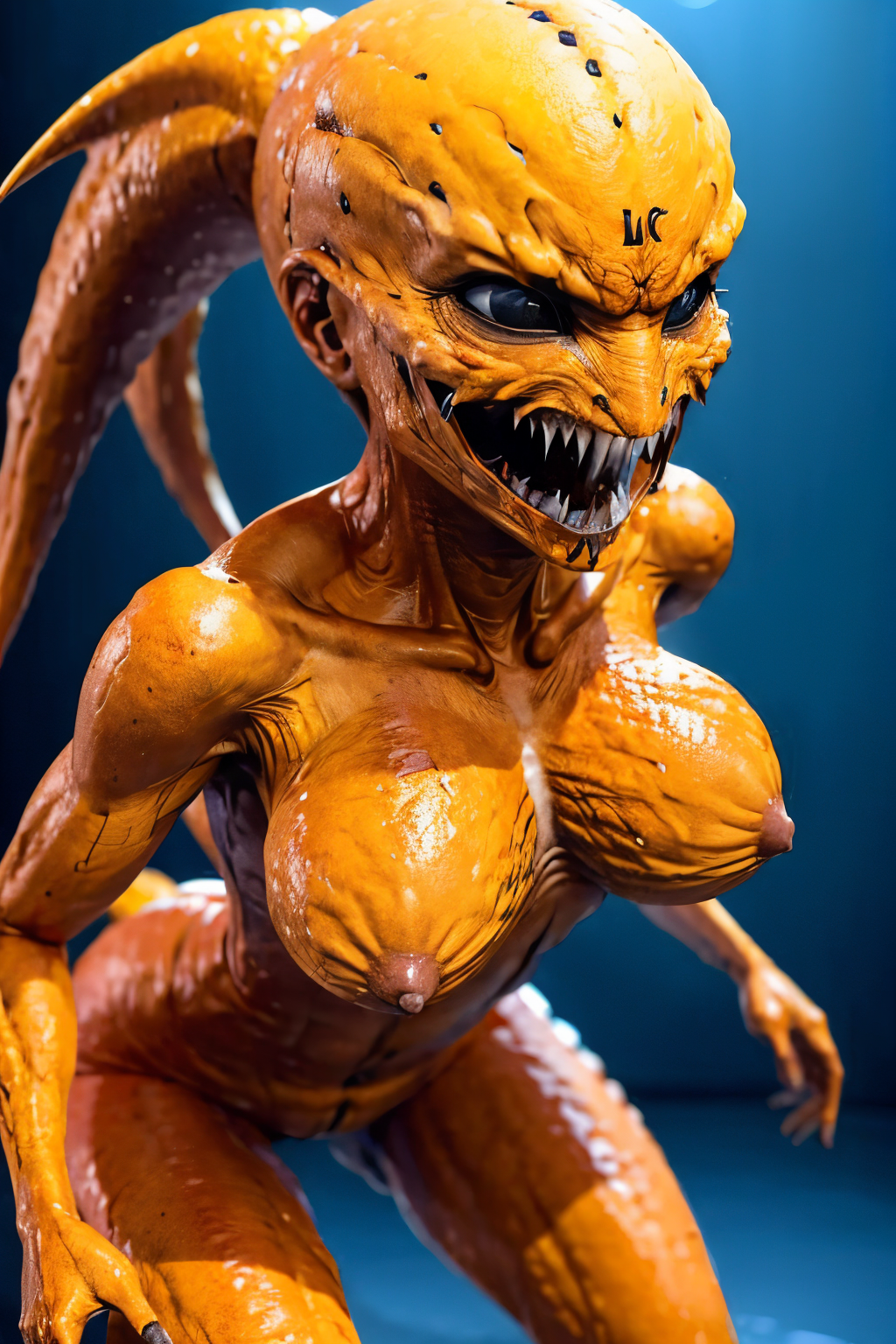 (Realisitc:1.5) Orange and yellow woman monster, breasts, <lora:EdobMonsterFemale2_v1.0:0.7>
