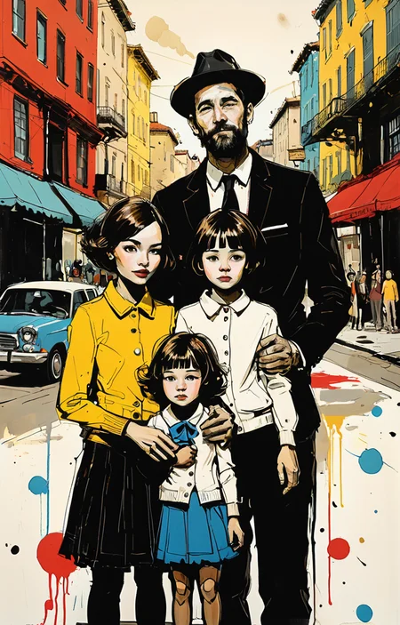 masterpiece,best quality,<lora:tbh333-sdxl:0.6>,illustration,style of Jim Mahfood portrait of family