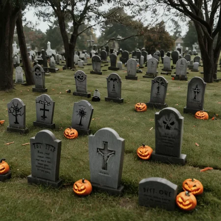 grave yard decorated for halloween <lora:Halloween_XL:1>