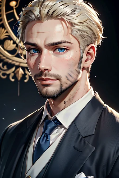 Master piece, highest quality, highest possible OverallDetail, semirealistic, blue eyes,
Create an elder of a cultivator sect.
The character looks like he is in his late twenties or early thirties. He is handsome.
He is bald and has a blond beard.
His eyes are blue. Detailed face.