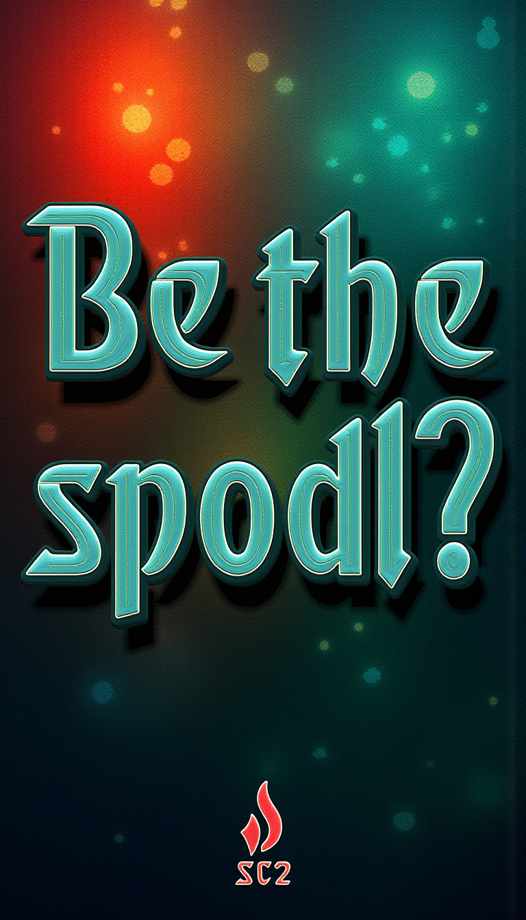 <lora:SC2Font:1>A SC2StyleFont text that says "Be the good" in metallic green letters over a colorful abstract background. Under the text, draw an icon matching the text.