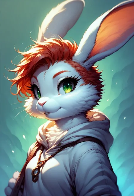 score_9, score_8_up, score_8,
rabbit girl,furry,redhead,green eyes,white rabbit ear,solo,add detailed eyes,clothing,
rabbitfolk,
