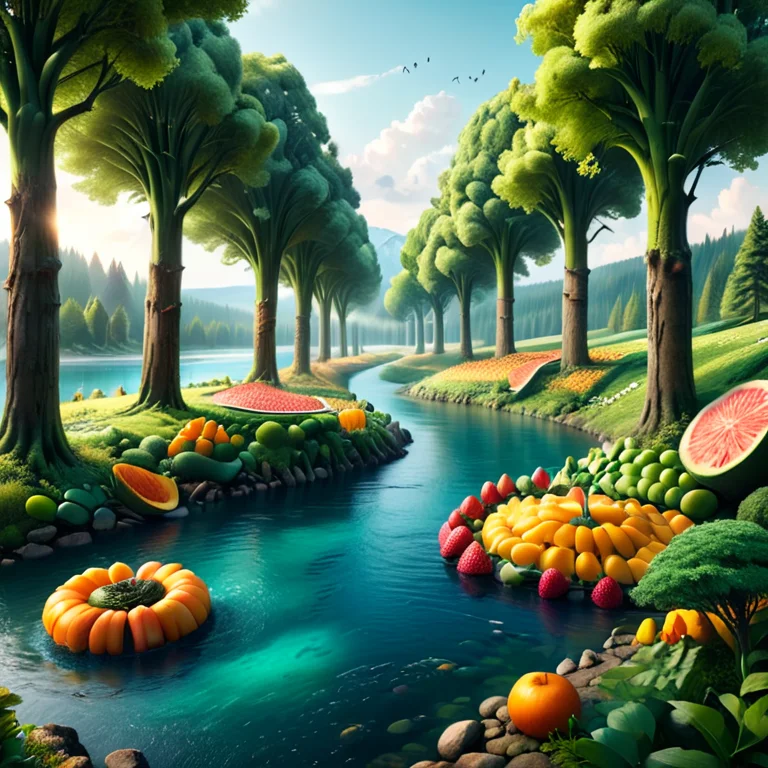 Masterpiece,absurd resolution,8k,high resolution,fruity,
landscape,scenery,forst,trees,water
,<lora:Fruit_world_XL25:0.8>