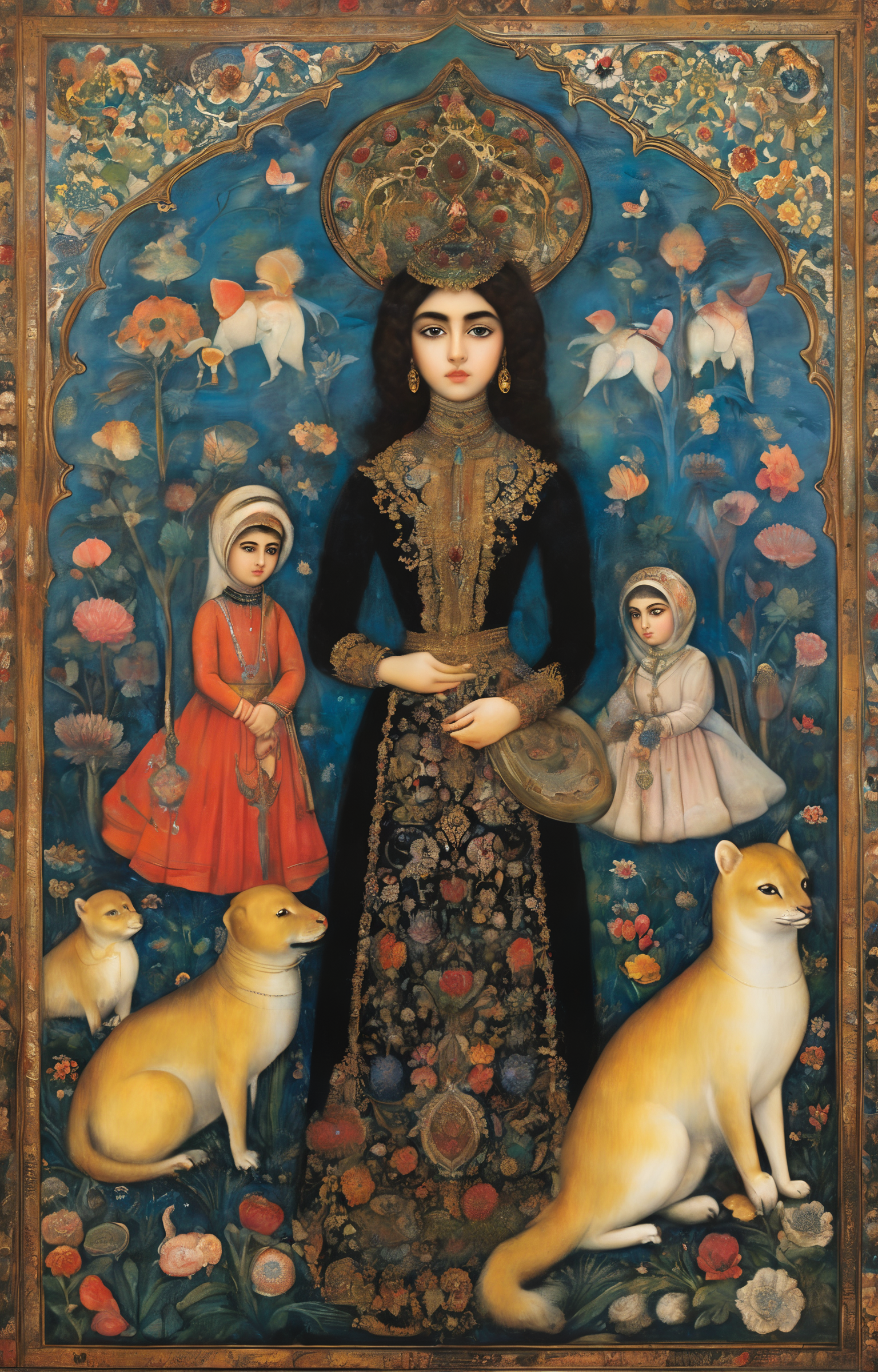 masterpiece,best quality,<lora:tbh292-sdxl:0.9>,illustration,style of Qajar art portrait of family