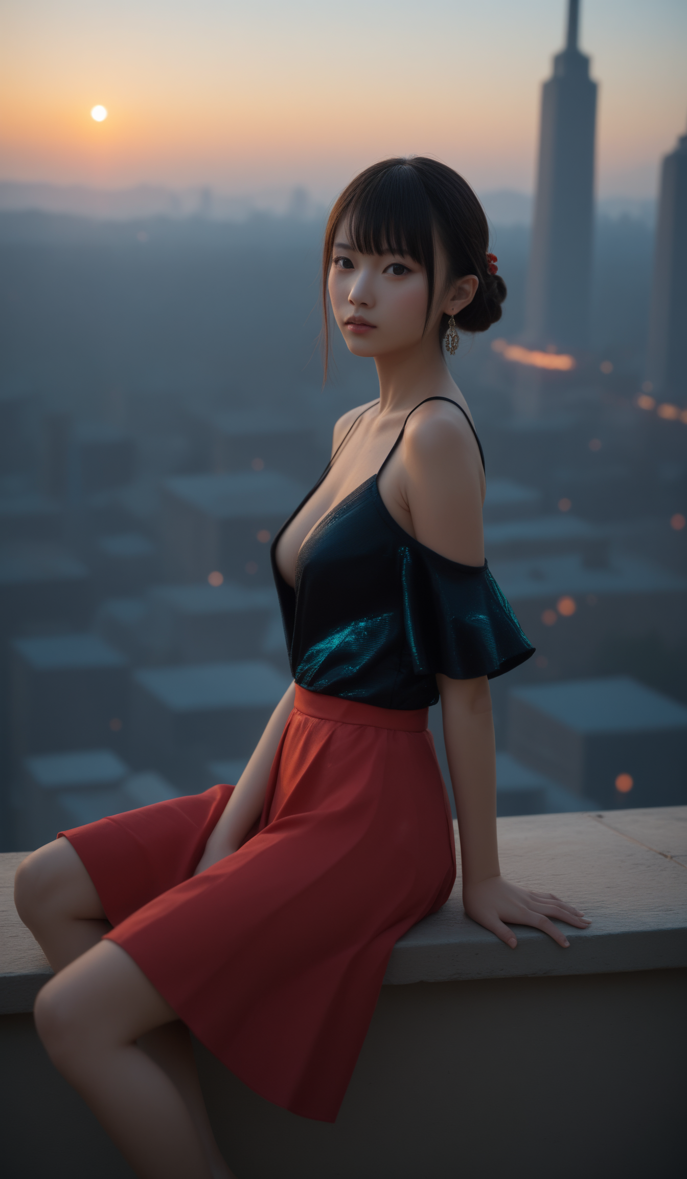 score_9,score_8_up,score_7_up,rating_explicit,Asian,underwear ,panty ,presenting, from side,sidelocks,
asian,Ancient style,outdoor setting 
(type 80 \(girls' frontline\), girls' frontline),
(((photo raw)), Top Lighting high contrast and Split Toning , ,),(dynamic angle,dynamic pose),shine,glowing,energy coalescing and vibrating,upper_body,,sitting,Elegant,disdainful,
wearing Black off-the-shoulder top, red midi skirt,charming,alluring,seductive,erotic,enchanting,cleavage,exposed,
(tron-inspired glow pattern    electromesh fabric    deepturquoise),(luminous iridescent amber, shiny, carbon fiber, reliability, color enhancement, scarce, tribal, rococo, nature and animals),(aurora borealis, city park,crescent moon phase,teleportation,island),