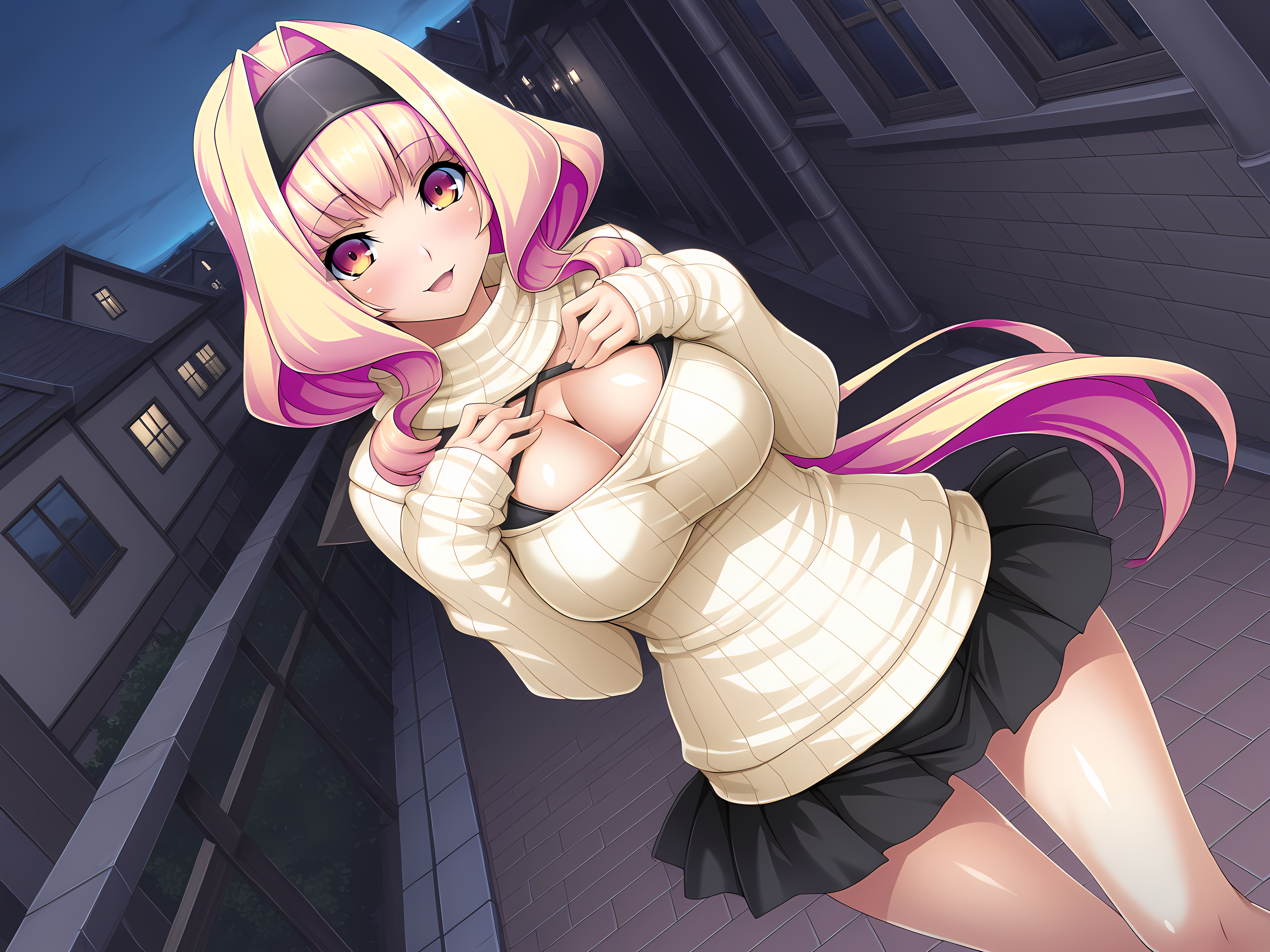 <lora:Azarin_Illustrious:0.8>,azarin,casual outfit,1girl,solo,lusterise,large breasts,blush,bare legs,outdoors,town,happy,, masterpiece,best quality,amazing quality,