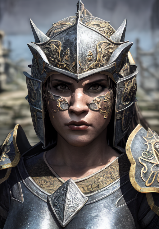 a woman, sfw, <lora:Nord-Female:0.8>, Nord-Female, 1girl, solo, portrait, steel armor, facial mark,, diamond body, (masterpiece, best quality, absurdres, detailed, ultra-detailed:1.3), hot