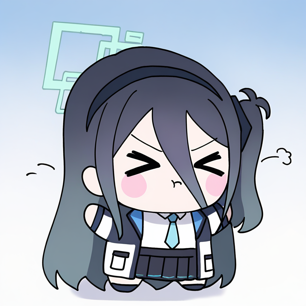 1girl, imsgi nui, aris \(blue archive\), solo, hair between eyes, > <, :i, annoyed, pout, standing, puff of air, waving arms, blush stickers, full body, halo, simple background, gradient background,
very awa, masterpiece, best quality, very aesthetic, absurdres, highres, newest