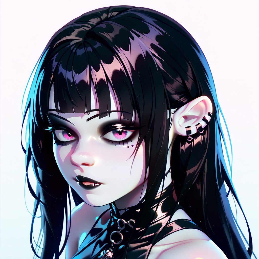 masterpiece, best quality, newest, absurdres, highres, 1girl, OgreEars1.1-female,  goth girl, pale skin, black hair,