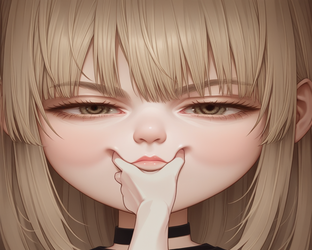 score_9, source_anime, BREAK, (grabbing eyes:1.3), eyes hidden with hands, (huge face:1.3), pov, tiny hand, funny, meme, (close up:1), (size difference:1), girl face, hair, nose, neck, <lora:sppovCheekGrabbingmemeXLPony:0.6>