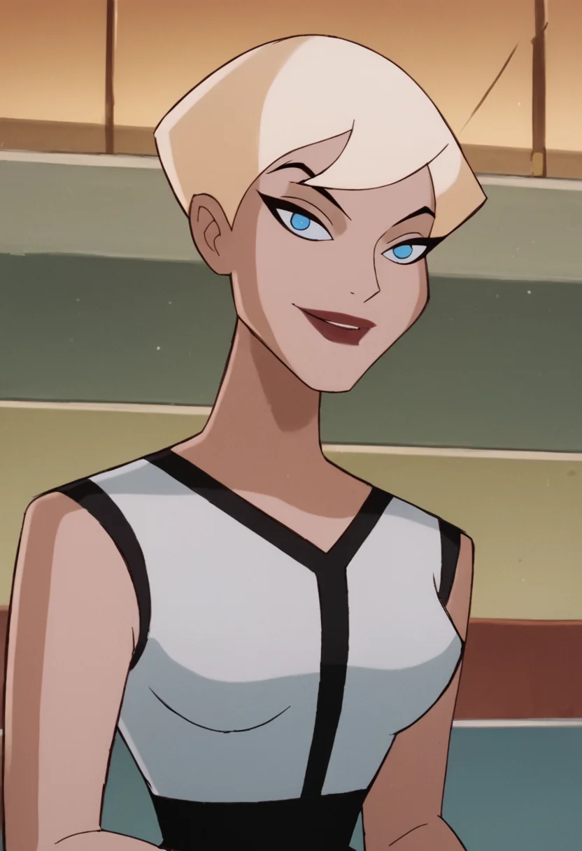 <lora:ChelseaBatmanBPony1.0:1> chelsea, 1girl, solo, blonde hair, short hair, white shirt, blue eyes, lipstick, black skirt, score_9, score_8_up, score_7_up, score_6_up, score_5_up, score_4_up, looking at viewer, smile,