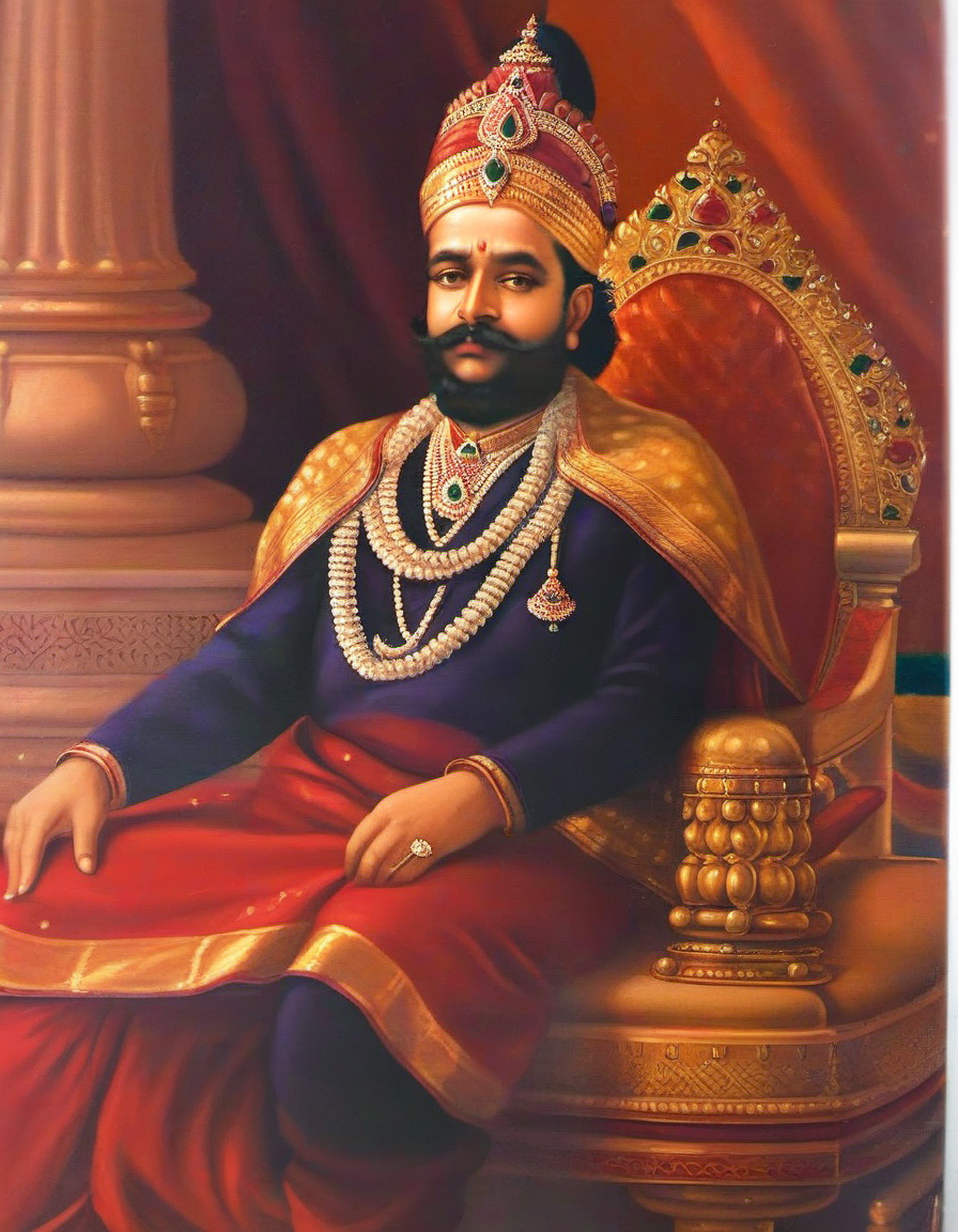 painting of a king, sitting on his ornate throne,  in the style of Raja Ravi Varma <lora:Raja_Ravi_Varma_Style_SDXL_LoRA:1>