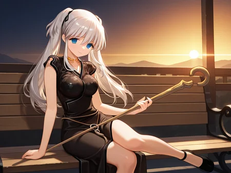 <lora:IL_Nao_Mariota_Pryderi:1>,mb_nao,nao/(mabinogi/),1girl,solo,china dress,close-up of face,with a golden hue,light smile,sitting,on bench,staff,holding staff,looking at viewer,leather shoes, masterpiece,best quality,amazing quality,ultra detailed, very aesthetic,absurdres,skinny,general,highres, ultra-detailed, amazing quality, newest, scenery,beautiful detailed hair, beautiful detailed eyes, beautiful detailed face, dynamic lighting, super detailed skin,sharp focus, uncensored,