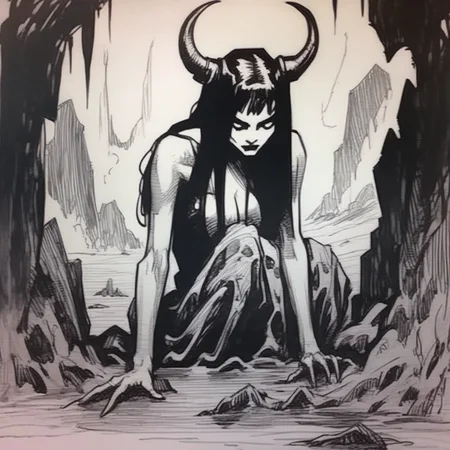 drawix6 demon girl in hell black ink <lora:drawix6:1>
