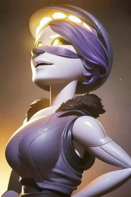 Robot, drone, tall slender person, athletic, pale skin, white skin,
short hair, blonde hair, purple hair,
yellow eyes, purple eyes,
crazy smile,
robotic face,
yellow display, red display,
round face, pronounced facial features,
robotic wings, robotic limbs, claws, yellow white red colors,
white tight shirt, open shoulder, sleeves,  white gloves,  tight clothe,
armor skirt,
metal boots, high boots,
looking at viewer, angry, intimidating gaze,
purple aura,
battlefield on background,
drawing style,
dynamic light, 
ultra detail,
extremely detailed CG, 
micro intricate, 
highly detailed skin,
highly detailed face, 
highly detailed pupils, 
highly detailed iris, 
RAW photo, 
best quality, 
high resolution,
((masterpiece)),
realistic,
sharp focus, 
HDR, 8K resolution,
intricate detail, 
sophisticated detail, 
hyper detailed,
(depth of field), 
highlight and shadow,
volumetric lighting,
highly detailed background,
by Kentaro Miura:1.1,
comicbookpencils:0.9,
greyscale(line art:1.1)