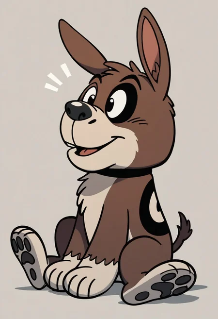 (score_9 | score_8_up | score_7_up) ((masterpiece:1))(best quality,very high quality,ultra detailed:1.2) (2D,cartoon style,anime style)(Smooth:2)(clean blurring) (four fingers on each hand,one thumb on each hand:1), solo, charles, dog, black spot on left eye, white fur, paw, dog paws, donkey dog hybrid, Full Donkey, half donkey, donkey head, donkey ears, donkey tail,
