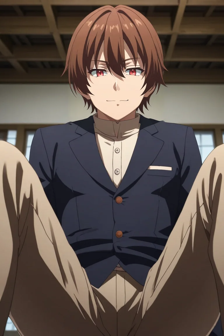 score_9, score_8_up, score_7_up, source_anime, rating_safe, , (photorealistic:0.6), , depth of field, 1boy, solo, male focus, <lora:keyaru_kaifuku_jutsushi_pony:0.98>, keyaru_kaifuku_jutsushi, brown hair, red eyes, short hair, hair between eyes, bangs, aged down, heterochromia, green eyes, glowing eyes, from below, fuji mountain, indoors, spread legs, half-closed eyes, smile, suit,, <lora:sdxl_lightning_8step_lora:1>