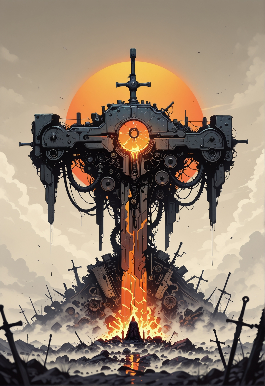 <lora:ck-shadow-circuit-IL:0.78>,
masterpiece, best quality, good quality, very aesthetic, absurdres, newest, 8K, depth of field, focused subject,
A vast, ancient battlefield littered with the remnants of war. Corpses of nephalem from different ages are strewn across the field, In the distance, a lone necromancer stands at a stone altar, calling the dead to rise. The air is thick with fog, and ravens circle overhead. You could add ancient, broken siege engines and a fading sun that casts a crimson glow over the dead
<lora:MoriiMee_Gothic_Niji_Style_Illustrious_r1:0.45>
<lora:ck-nc-cyberpunk-IL-000011:0.4>
<lora:ck-neon-retrowave-IL:0.8>