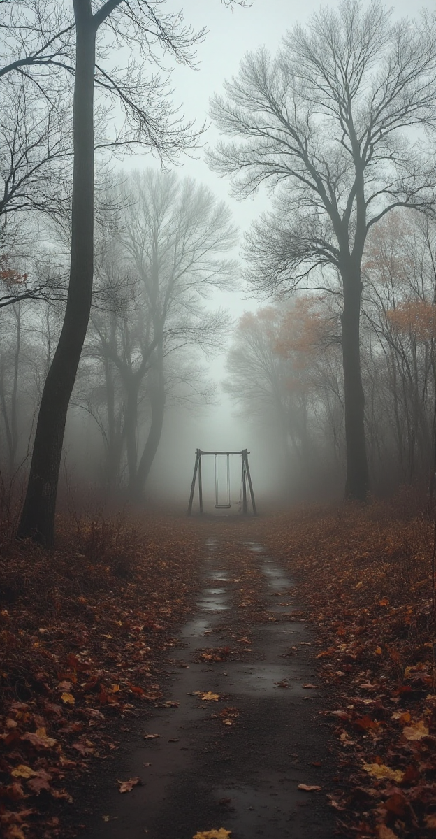 A narrow dirt path winds through a dense, fog-covered forest, its edges disappearing into the thick mist. The twisted, skeletal trees loom overhead, their barren branches stretching like clawed hands against the pale sky. The ground is covered in wilted leaves, damp with morning dew, their colors long faded. In the distance, a single swing hangs from a dead tree, its ropes frayed, the wooden seat swaying slightlyâthough there is no wind. The air is heavy, suffocatingly quiet, broken only by the occasional distant crack of a branch, as if something unseen is moving just beyond the fog. The path continues forward, but the further you go, the more it feels like itâs leading you in circles.
<lora:Liminal-Space-Flux:1>