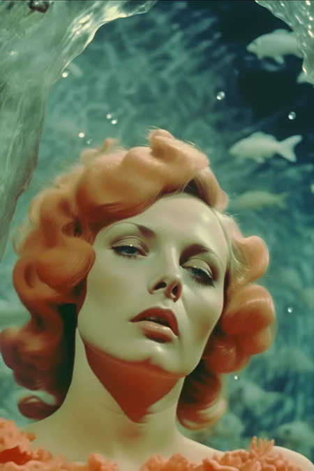 <lora:Director Rainer Werner Fassbinder style:1>Director Rainer Werner Fassbinder style - movie still, soviet fairytale Scylla and under the water, bleached coral reef, strong pose, full color in the style of 70s colour cinema, intense dutch angle DEFA, DDR, soviet fairy tales, criterion, criterion channel, indie cinema, visible film grain