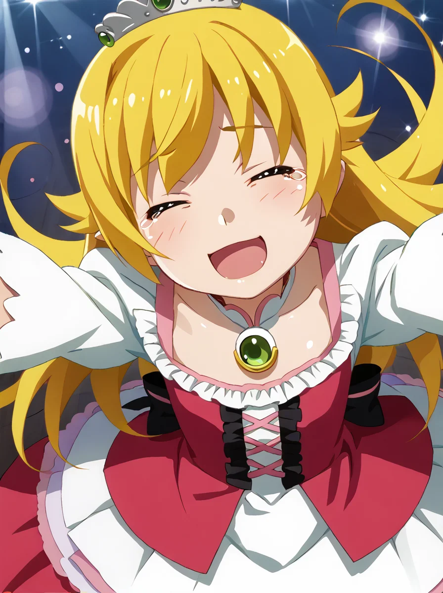 detailed background, shiny skin, posing, rating safe,
<lora:watanabe.pony:1>,
watanabe, shinobu,
idol costume,
dress, long sleeves, gloves, frill, lace,
stage, singing, closed eyes,
tears, looking at viewer, closed mouth, tear drops, sad smile, head tilt, reaching arms, open mouth, high angle,
