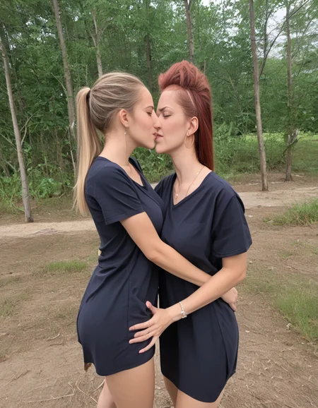 score_9,score_8_up,<lora:Lesbian_Love:1>,2girls,jewelry,outdoors,