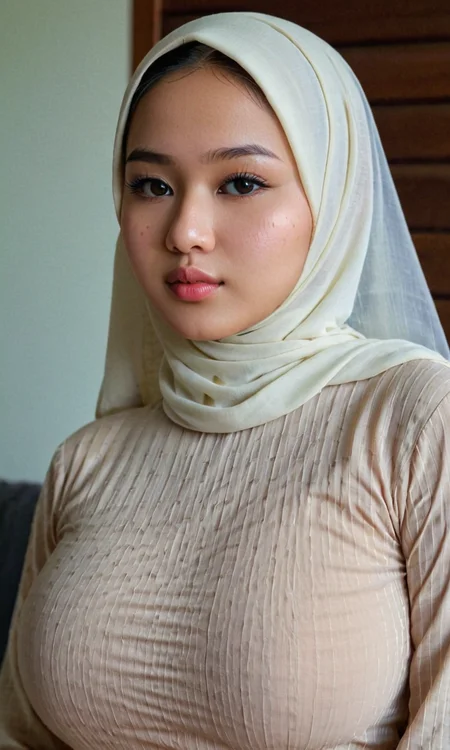 cinematic still full body photo of a beautiful Indonesian busty girl 21yo, round faced shape, fair skin, barefaced, acne faced, black eyes, sharp nose, thin lips, wearing long white hijab . emotional, harmonious, vignette, 4k epic detailed, shot on kodak, 35mm photo, sharp focus, high budget, cinemascope, moody, epic, gorgeous, film grain, grainy, full body photo of a beautiful Indonesian busty girl 21yo, round faced shape, fair skin, barefaced, acne faced, black eyes, sharp nose, thin lips, wearing long white hijab, flowing, highly detailed, cinematic, sublime, extremely attractive, elegant, intricate, very inspirational, lush, epic, stunning, inspiring, cute, creative, positive, inspired