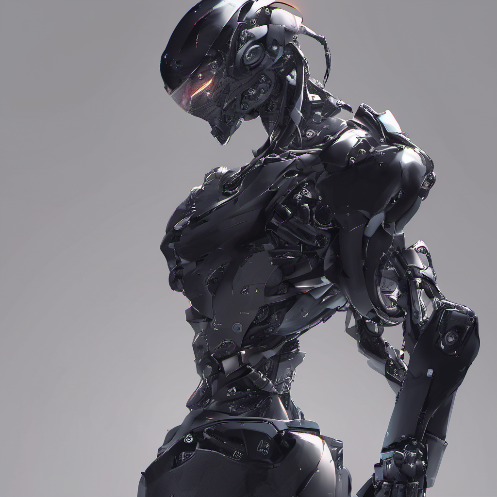 FUNDING, future, concept robot, black robot soloï¼solo,humanoid robot,robot,science fiction,black background,upper body,1boy,no humans,male focus,<lora:FN_WeiLai-000005:1>,