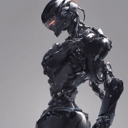 FUNDING, future, concept robot, black robot soloï¼solo,humanoid robot,robot,science fiction,black background,upper body,1boy,no humans,male focus,<lora:FN_WeiLai-000005:1>,